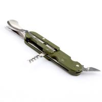 Kit De Comedor Portátil De Acero Inoxidable Verde Militar Cuchillo Fork Cuchara Abrebotellas Para Camping Y Picnics - details 4