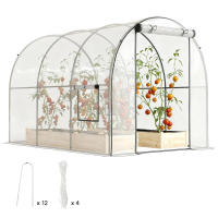 Invernadero túnel para tomates Outsunny Garden Superficie del suelo 6 m² 3L x 2W x 2H m Marco tubular reforzado Puerta con cremallera 2 ventanas enrollables - Transparente - details 0