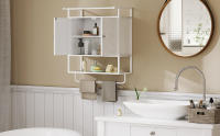 Armario de Pared para Baño Multiusos Mueble de Baño Suspendido Armario Colgante de Almacenamiento con 2 Puertas Estante Toallero 63x34x75 cm Blanco - details 0