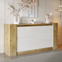 Aparadores, armarios Blancos brillantes y de Madera, Diseño sin Tiradores, puertas-inclinadas que hace las veces de Tiradores, bisañas de Cierre suave y estantes regulables. - details 0