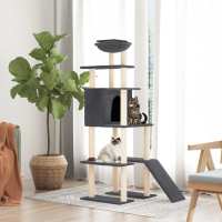 vidaXL Rascador para gatos con postes de sisal 166 cm torre para gatos Color Crema,  Gris claro,  Gris oscuro y mas - details 2
