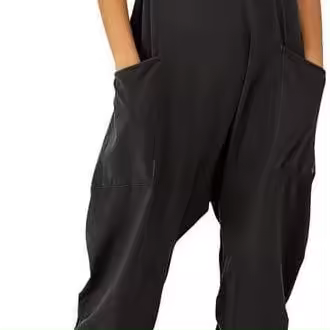 Mono Mujer Algodon jumpsuit Mujer mono sin Mangas para Mujer mono Mujer Verano elegante mono Peto Suelo Mujer Lino Ocio sin Mangas con Bolso y Cuello V y Gran contenido Negro XXL - 1
