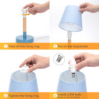 Aigostar – Lámpara de Mesa, Lámpara de Mesita de Noche Pequeña de Madera Moderna, lámpara de Noche con Tulipa de Tela Gris y Base de Metal, Portalámparas E14, Ecológica, Decorativa y Vintage - details 7