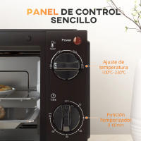 HOMCOM Mini Horno Eléctrico 9L Horno Eléctrico Sobremesa 750W con Temperatura Ajustable hasta 230°C Temporizador 60min y Bandeja para Hornear Parrilla 35x24,6x20 cm Negro - details 3