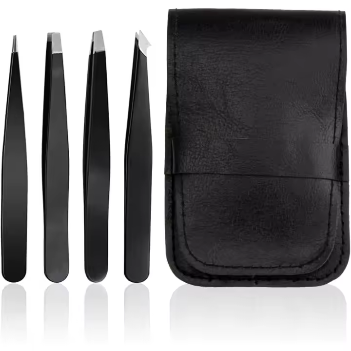 Pinzas profesionales para cejas, juego de 4 pinzas para hombres y mujeres, para depilar el vello facial, depilar las cejas y los pelos encarnados - 1