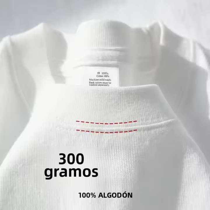 Camiseta De Algodón 300g Para Hombre Manga Corta Peso Corporal Suave Verano Cuello Redondo Suelta Transpirable Camiseta Básica Para Hombre Mujer - 1