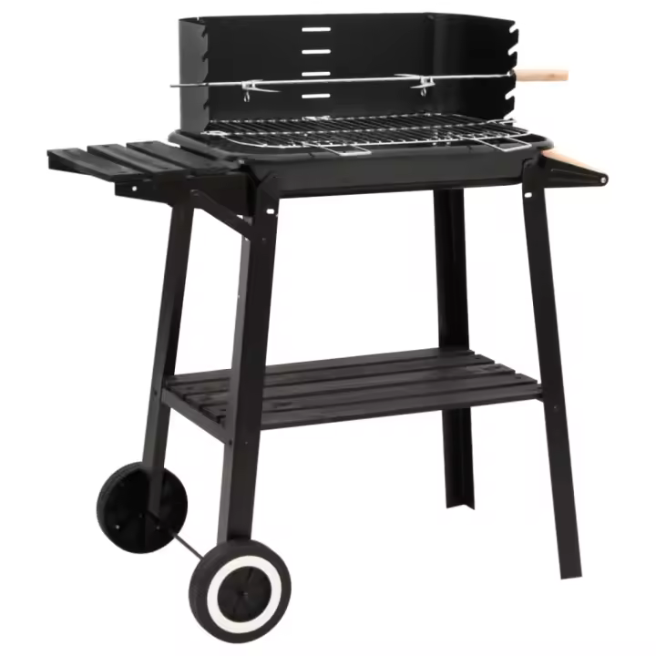 vidaXL Barbacoa de carbón con ruedas acero negro - 1