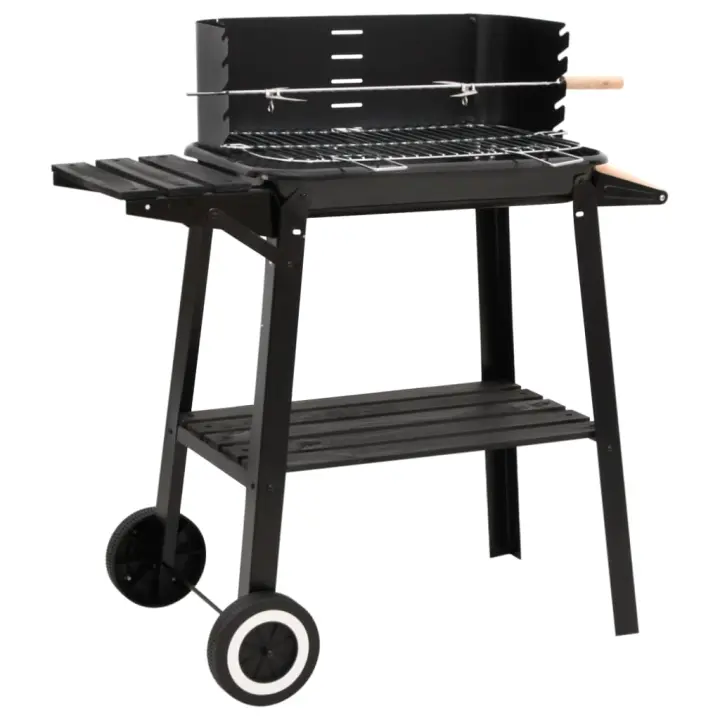 vidaXL Barbacoa de carbón con ruedas acero negro - 1