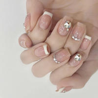 24 Pcs Uñas Postizas Redondas Medio Rosa Y Blanco Gloss Con Estrella Reutilizables Falsas Con Tabs De Gel Uñas De Plástico Para Dedos - details 15