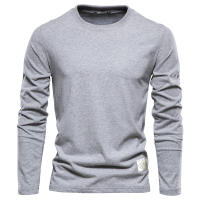 Camiseta De Manga Larga Para Hombre 100% Algodón Estilo Casual Solido Primavera Calidad Superior Ropa Clásica Camisetas Masculinas - details 1