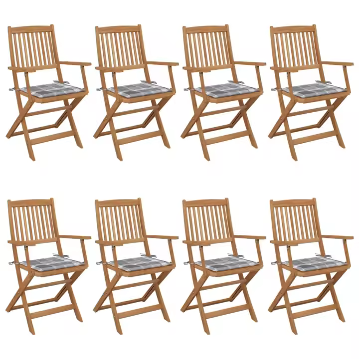 vidaXL Sillas de jardín plegables 8 uds y cojines madera maciza acacia - 1