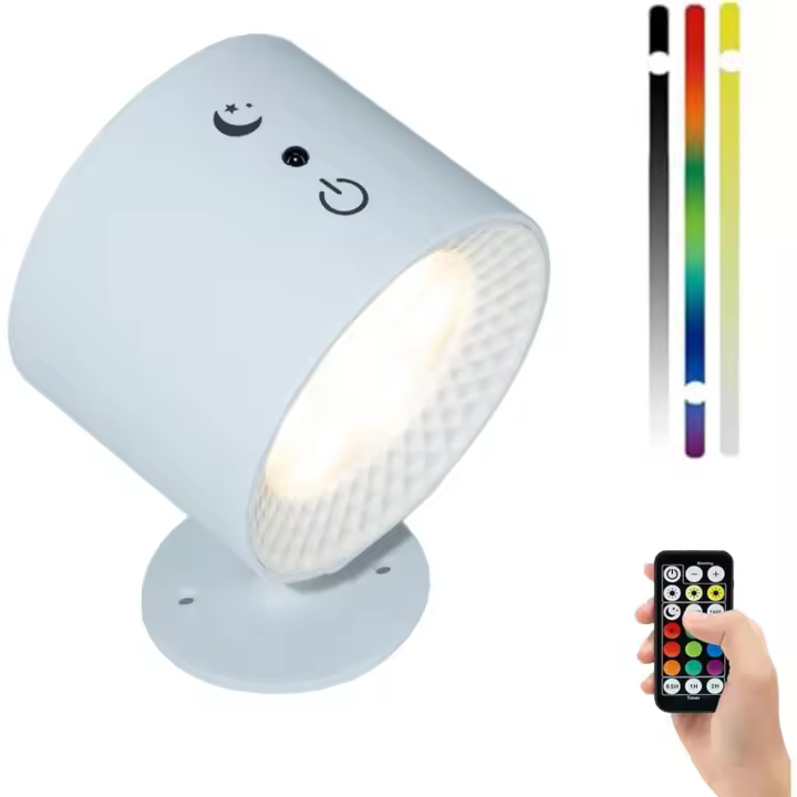 Luces RGB para galería, luz de pared inalámbrica con atenuador de 5 niveles, 5 W, rotación magnética de 360°, luces de lectura, 9 efectos de iluminación, luces nocturnas para el hogar, la oficina y el estudio (blanco, 2 unidades) - 1