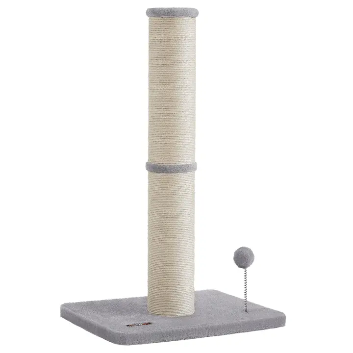 Feandrea Poste Rascador para Gatos, 85 cm de Alto, Gatos Medianos y Grandes, Poste Rascador de Sisal, Pompón de Muelle con Campana, Gris Paloma - 1