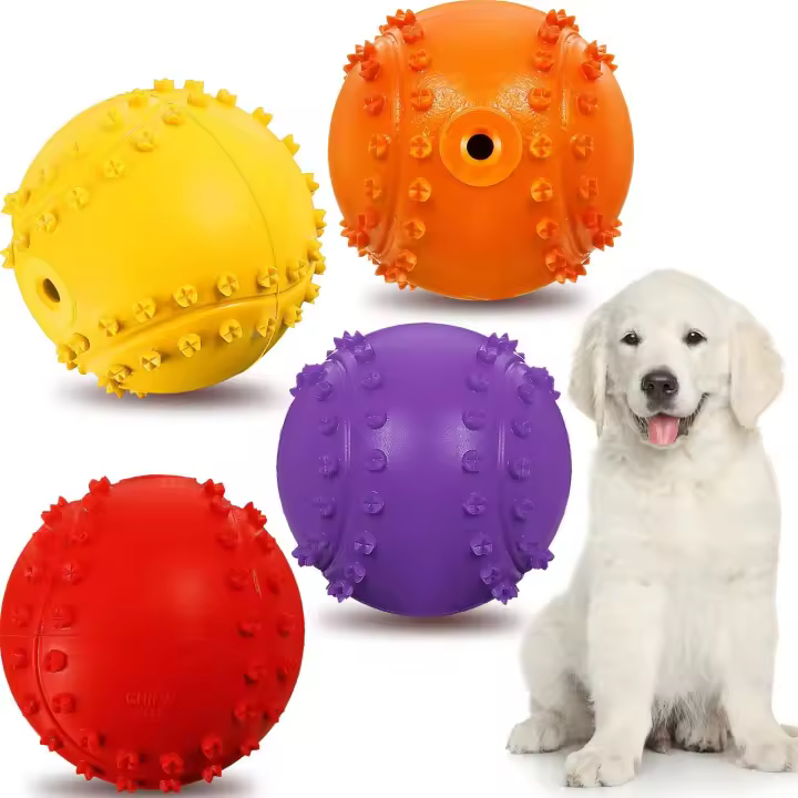 Pelota de juguete de goma confiable, divertida, interactiva, para masticar, para cachorros, para playa, para perros grandes y pequeños (forma de pelota de tenis), paquete de 4 - 1