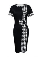 Vestido Elegante Para Mujer LW Con Estampado Cuadriculado Cuello Redondo Manga Corta Largo Hasta La Rodilla Para Oficina Vestido Bodycon De Cintura Natural - details 7