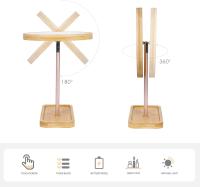 Espejo de maquillaje de madera de bambú LED, espejos cosméticos de escritorio con 3 modos de iluminación, batería recargable por USB, lámpara de belleza táctil ajustable - details 4