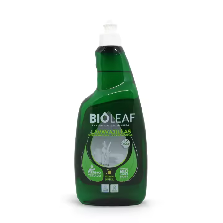 BIOLEAF | Lavavajillas Ecológico para Vajilla y Menaje | Eficaz Contra Grasa Difícil | Dermatológicamente Testado | Seguro y potente para Hogares | 750ml - 1