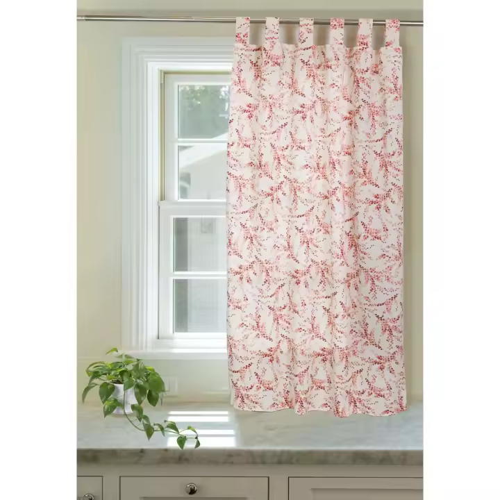 Cortina de cocina con diseño estampadea de planta adenophora.90x145cm y 140x150cm.1 panel. - 1
