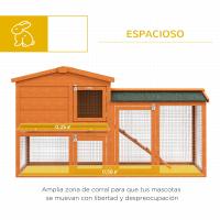 PawHut Conejera de Madera 150x45x85 cm Jaula para Conejos Grande con Techo Asfáltico Bandeja Extraíble y Escalera para Exterior Natural - details 3
