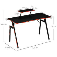 HOMCOM Mesa Gaming para Computadora PC Ergonómica Escritorio con Soporte para Monitor y Altavoz Portavasos Gancho para Auriculares Fibra de Carbono 120x60x94,5 cm Negro - details 2