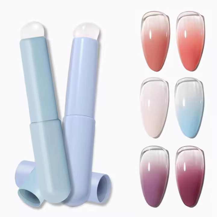 2pcs Pinceles De Uñas De Silicona Cabeza Plana Y Afilada Brochas De Maquillaje Reutilizables Para Arte De Uñas Y Gradient Ombre - 1