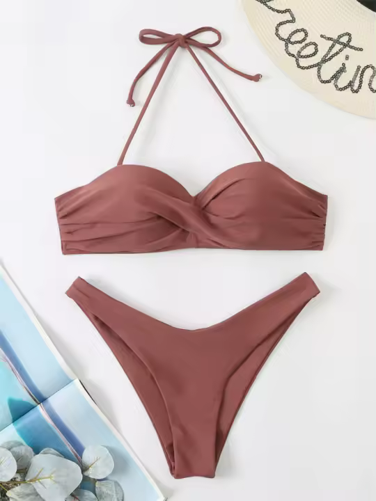 Bikini push-pull para mujer, camisola lisa, traje de baño sexy con tanga, traje de playa de verano - 1