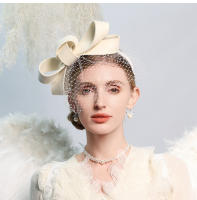 Fascinador De Lana Blanca Para Mujer Con Velo Y Lazo Elegante Para Bodas Y Fiesta De Té Cumpleaños Y Corrida Sombrero De Church Derby - details 2