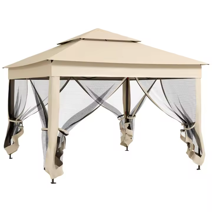 Outsunny Carpa Plegable 3.25x3.25m Gazebo Pabellón Cenador Jardín Doble Techo Mosquitera Bolsa Transporte Marco Acero Tela Poliéster Resistente de Agua - 1