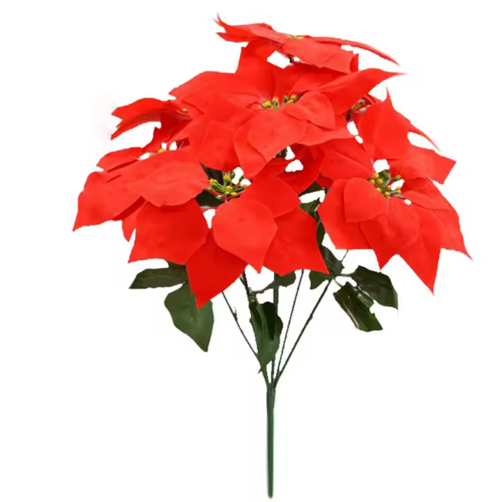 Ramo De Poinsettia Artificial Con 7 Ramas Para Decoración De Hogar Bodas Y Fiestas Navideñas Flores Falsas Para Sala De Estar - 1
