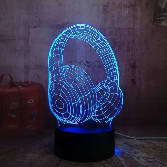 Lámpara De Noche Con Ilusión 3D Auriculares Iluminación De Escritorio Decoración De Habitación Para Juegos Y Regalo De Navidad Para Niños - 1