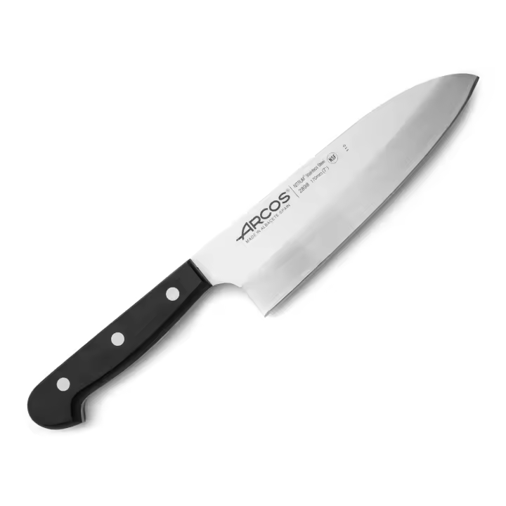 Arcos Cuchillo Deba Universal - Cuchillo Asiático Acero Inoxidable NITRUM Alta Utilidad con Mango Negro POM, Agarre Ergonómico y Antideslizante, Tamaño 7" - Diseñado Uso Diario -erie Universal. - 1