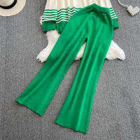 Conjunto De Ropa De Mujer REALEFT Otoño Invierno 2 Piezas Traje De Pista Tejido Con Cuello Alto Rayado Y Pantalones Rectos Polyester Estilo Casual - details 5