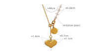 Encanto Cadena de clavícula de acero de titanio con forma de corazón de amor retro, collar con borlas galvanizadas en oro de 18 quilates, colgante redondo de perla de imitación, joyería - details 2