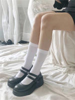 3 Pares De Calcetines Alta Moda Lolita Para Mujer Estilo Blanco Negro Solido Tipo De Calcetines: Media Caña Y Pies Largos - details 2