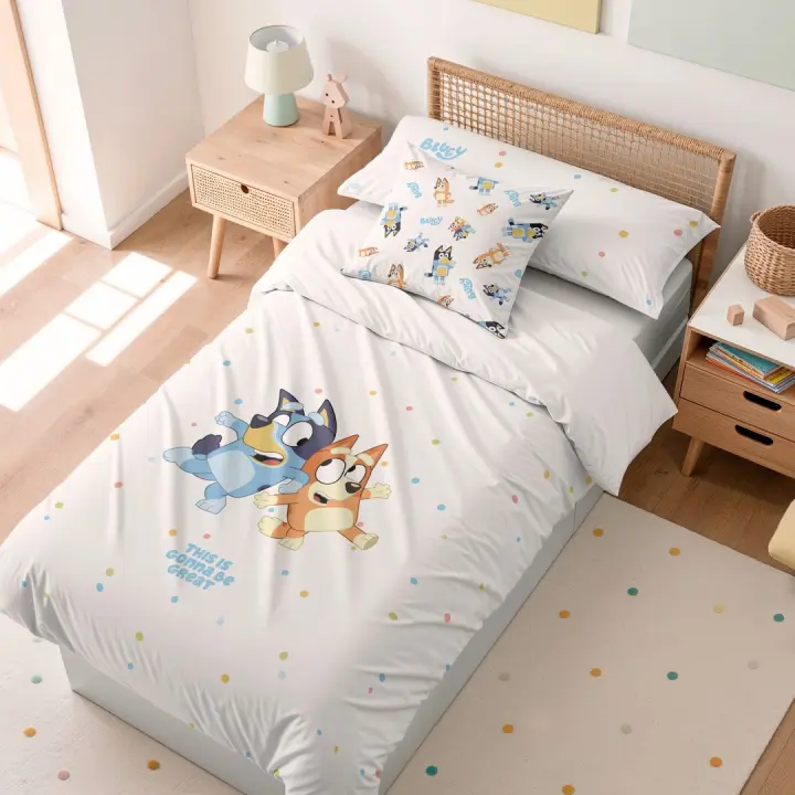 Funda Nórdica Infantil BLUEY + Funda de Almohada – Algodón Suave y Transpirable - 1