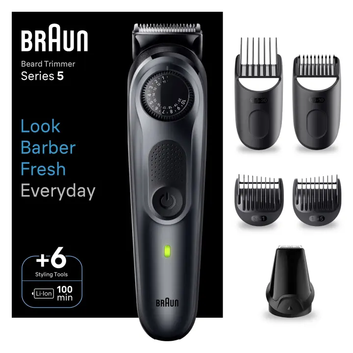 Braun Series 5 BT5450 recortadora de barba con lámina ultraafilada, 40 ajustes de longitud, funda, accesorios para conseguir tu estilo, estuche, recargable - 1
