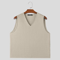 Camiseta De Hombre 2024 INCERUN Color Sólido V-Neck Sin Mangas Estilo Casual Verano Talla S-5XL Ropa De Calle Malla Pura - details 5