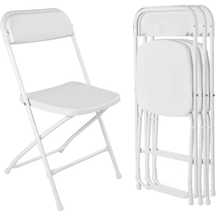 Pack 4 Sillas Plegables Blancas Apilables Resistentes Para Interior Exterior | Asiento Ergonómico Plástico Reforzado Estructura Acero Antideslizante | Uso Oficina Comedor Eventos Camping | Hasta 120kg - 1