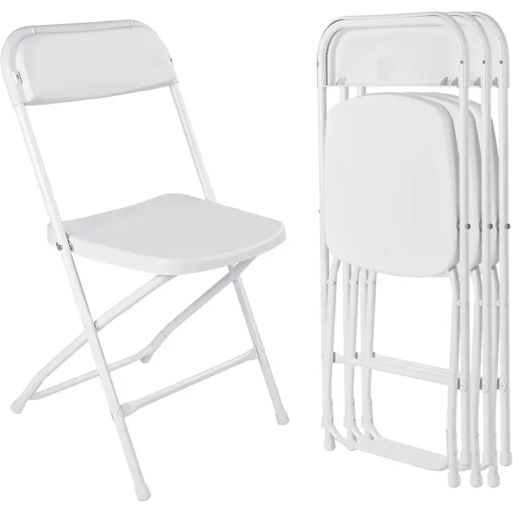 Pack 4 Sillas Plegables Blancas Apilables Resistentes Para Interior Exterior | Asiento Ergonómico Plástico Reforzado Estructura Acero Antideslizante | Uso Oficina Comedor Eventos Camping | Hasta 120kg - 1