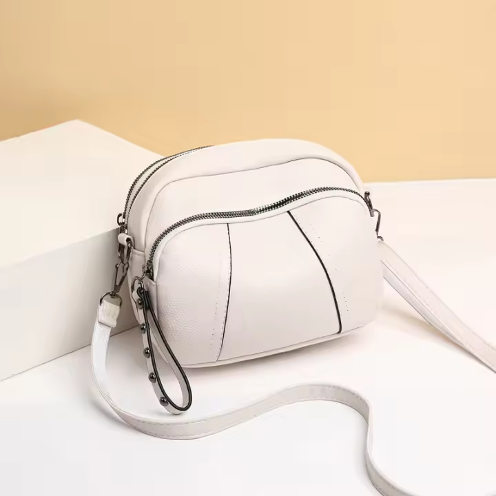 Bolso De Hombro Para Mujer De Cuero Suave En Color Sólido Con Cierre De Cremallera Y Detalle De Punta En Moda Bolso Cuadrado Pequeño - 1