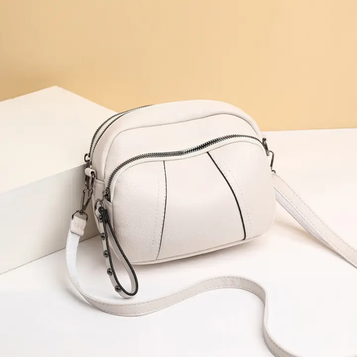 Bolso De Hombro Para Mujer De Cuero Suave En Color Sólido Con Cierre De Cremallera Y Detalle De Punta En Moda Bolso Cuadrado Pequeño - 1