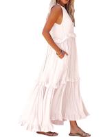 Vestido De Verano Para Mujer Con Camisola Y Falda Larga Estilo Europeo Y Americano Sin Mangas Cuello Redondo Polyester Spandex - details 2