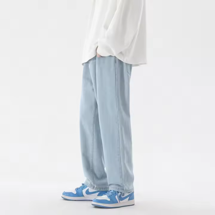 Jeans casuales para hombre Moda Pierna ancha hasta el tobillo Color Azul claro Gris Negro Talla 3XL - 1