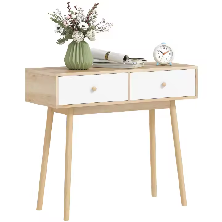 HOMCOM Mesa de Consola Estrecha Consola de Recibidor Mesa de Sofá con 2 Cajones Estilo Moderna para Pasillo Entrada Salón Dormitorio Roble - 1