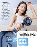 Ventilador Portátil Recargable USB-C con Batería de 4000mAh, Seis Niveles de Velocidad Ajustables, Certificación IPX4 contra Salpicaduras, Operación Ultra Silenciosa a 20dB, Rotación de 180° para Cuello o Mano, Ideal para Viajes, Oficina y Playa. - details 3