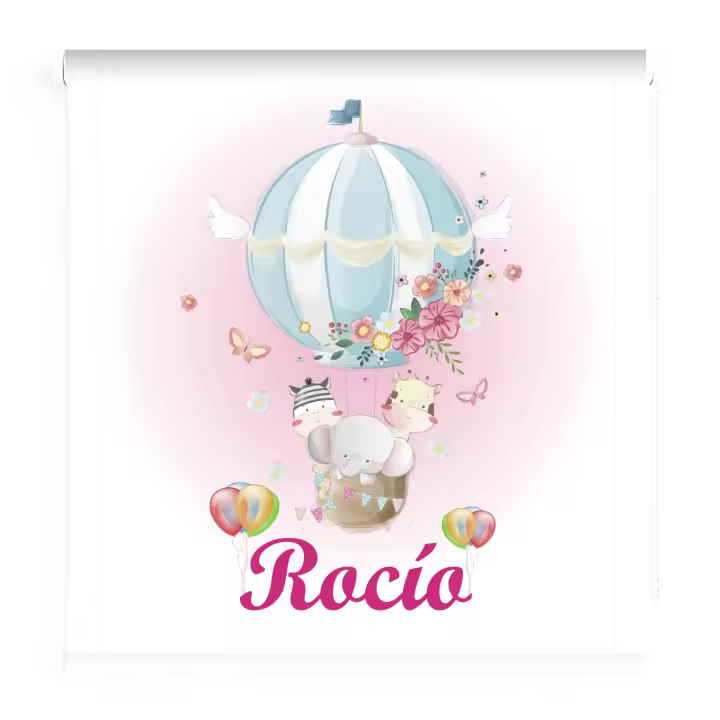 Estor Infantil Enrollable Personalizado Globo Aerostático Animales – Estores Iroa –  Hecho a Mano en España con Tejido Translúcido Antibacteriano, Protección Solar, Bebé o Niña - 1