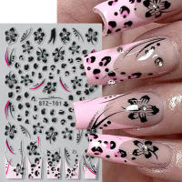 Pegatinas De Uñas Adhesivas Con Diamantes Estilo Cheetah Y Flores Decoraciones Holográficas Para Manicura Artísticas Tamaño 10.2x6.5cm - details 0