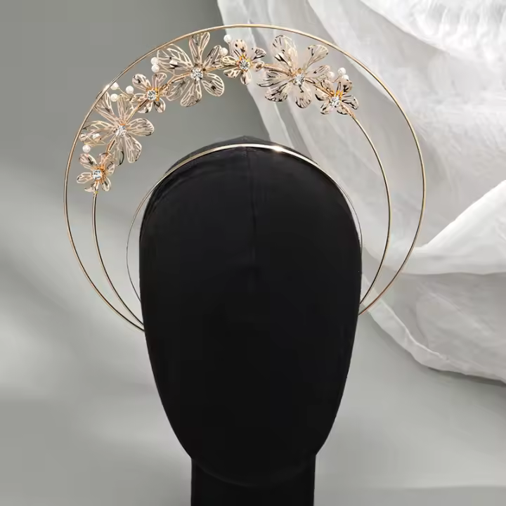 Diadema De Ángel Para Novia Dorada Con Halo Y Perlas Diadema De Diósisa Para Mujeres Y Niñas Adorno Elegante Para Bodas Y Fotografías - 1
