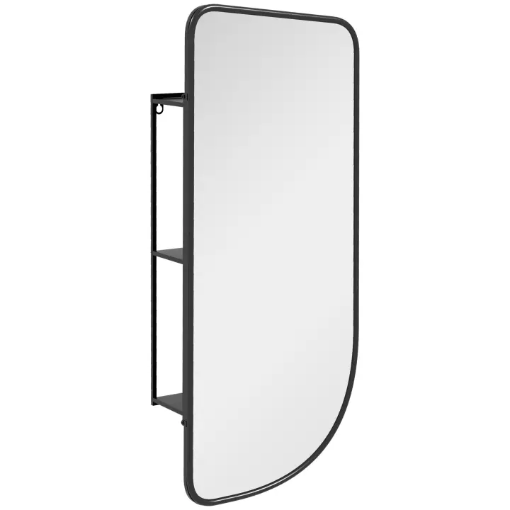 HOMCOM Espejo de Pared Redondo con 2 Estantes de Almacenamiento para Baño, Marco de Metal Negro, 40cm de Diámetro - 1
