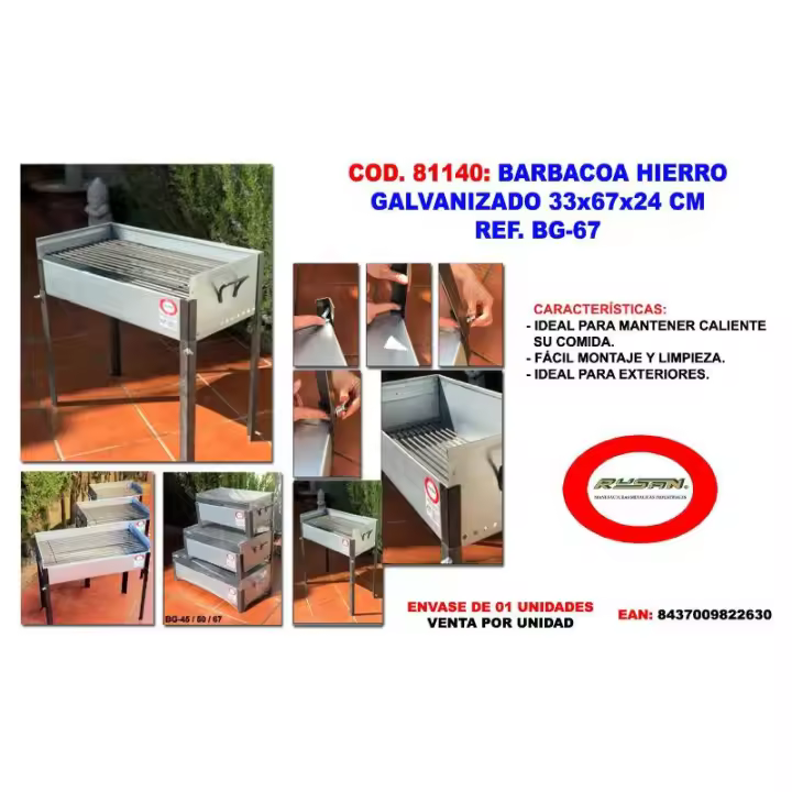 Barbacoa hierro galvanizado 33 x 67 x 24 bg-67 - 1